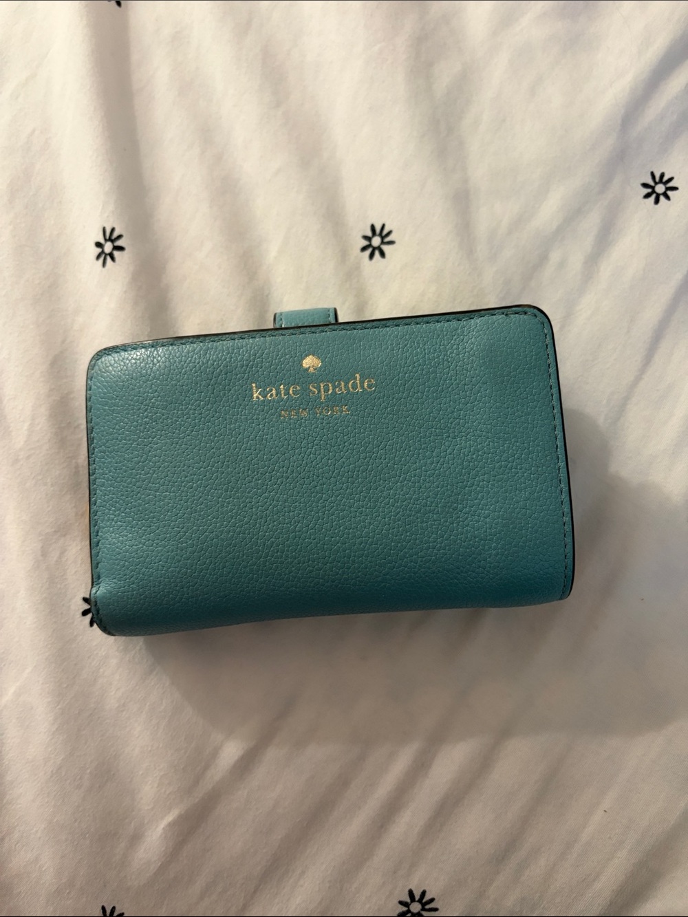 kate spade teal leather continental wallet with gold logo
